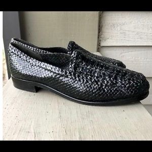 Bally Black Leather Woven Flats Shoes